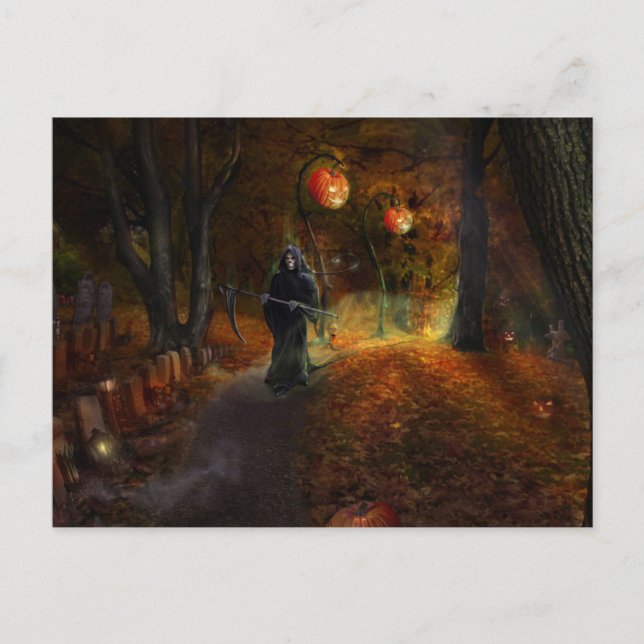 Grim Reaper and pumpkins Postcard (Front)