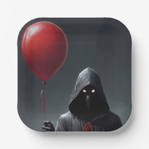Grim Reaper and Red Balloon Paper Plate