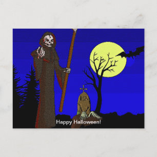 Grim Reaper at Graveyard Postcard