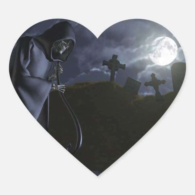 Grim Reaper at the Office Heart Sticker (Front)