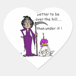 Grim Reaper Birthday Humour Heart Sticker