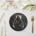 Grim Reaper Black Grunge Halloween Costume Party Paper Plate<br><div class="desc">Customise with any text. Matching items are available.</div>