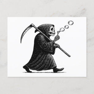 Grim Reaper Blowing Bubbles Holiday Postcard