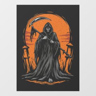 Grim Reaper Cartoon in Sunset Graveyard