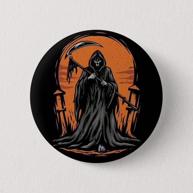 Grim Reaper Cartoon in Sunset Graveyard 6 Cm Round Badge (Front)