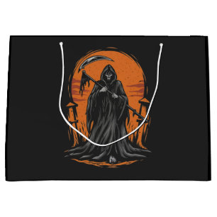 Grim Reaper Cartoon in Sunset Graveyard Large Gift Bag