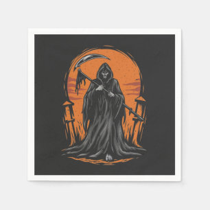 Grim Reaper Cartoon in Sunset Graveyard Napkin
