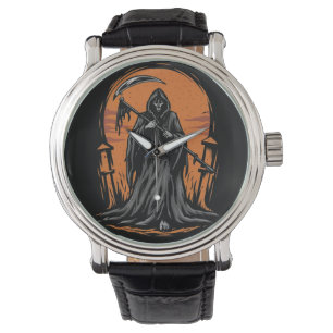 Grim Reaper Cartoon in Sunset Graveyard Watch