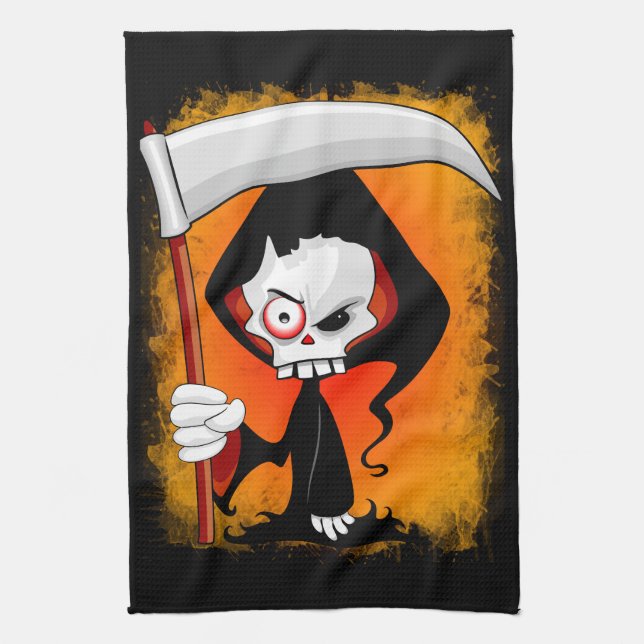 Grim Reaper Cartoon Water Bottle Tea Towel (Vertical)