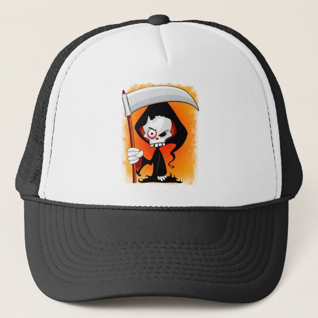 Grim Reaper Cartoon Water Bottle Trucker Hat (Front)