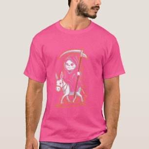 Grim Reaper Cat Riding Donkey - Vintage Cat Hallow T-Shirt