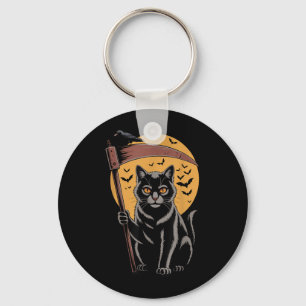 Grim Reaper Death Black Cat Halloween Mum Women Key Ring