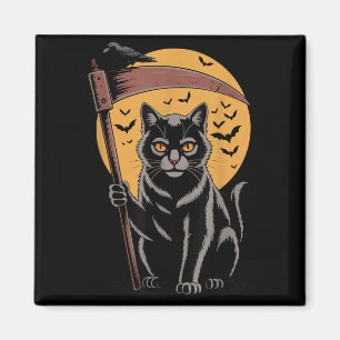 Grim Reaper Death Black Cat Halloween Mum Women Magnet