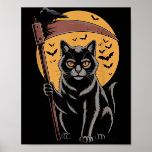 Grim Reaper Death Black Cat Halloween Mum Women Poster