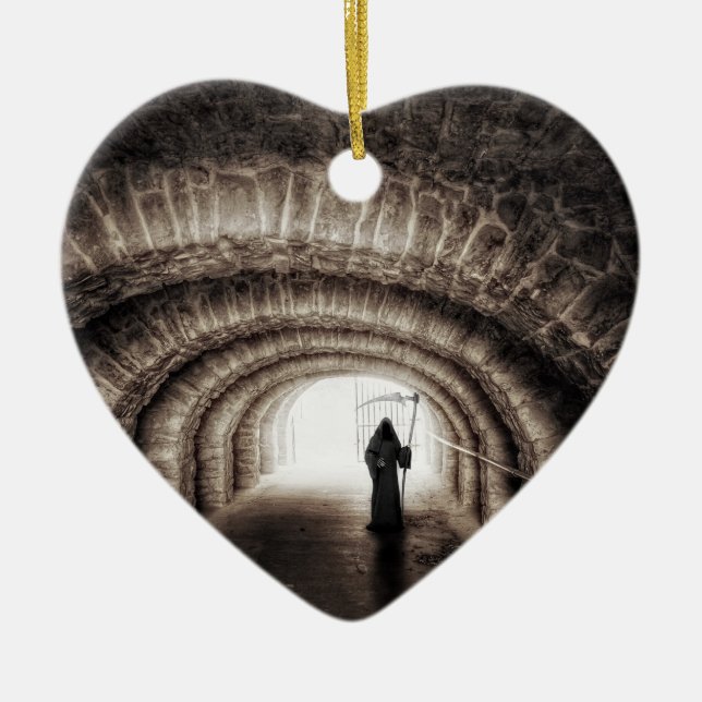 Grim Reaper Death Throw Ceramic Tree Decoration (Front)