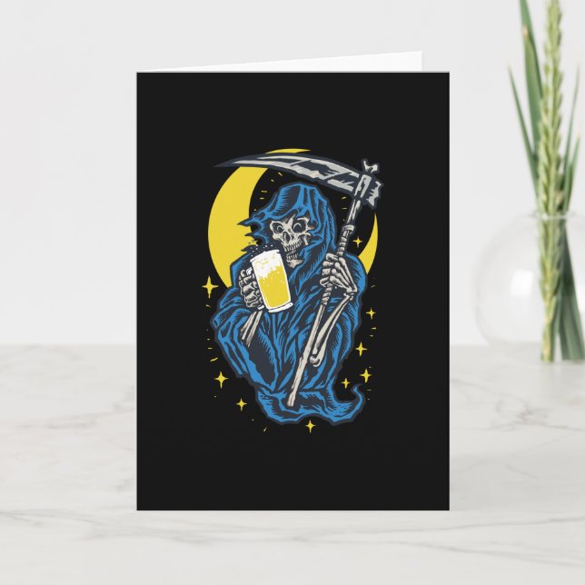 Grim Reaper Drinking Beer Card (Front)