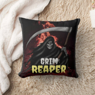 Grim Reaper Fire Inferno Halloween Custom QR Code Cushion