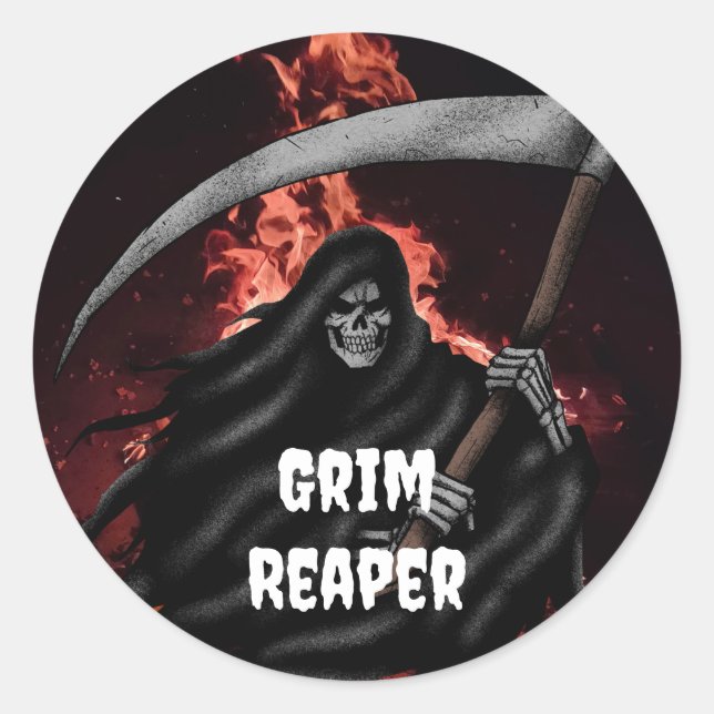 Grim Reaper Fire Inferno Halloween Degien Sticker  (Front)