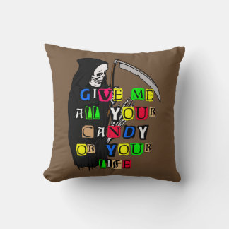 Grim Reaper Give Me Candy Ransom Note Pillow ZSSPG