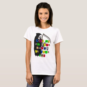 Grim Reaper Give Me Candy Ransom Note Womens T-Shirt