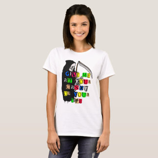 Grim Reaper Give Me Candy Ransom Note Womens T-Shirt