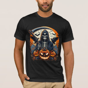 Grim Reaper Graveyard Spooky Pumpkins Halloween T-Shirt