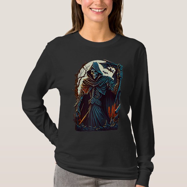 Grim Reaper Graveyard Undead Death Occult Goth Ske T-Shirt (Front)