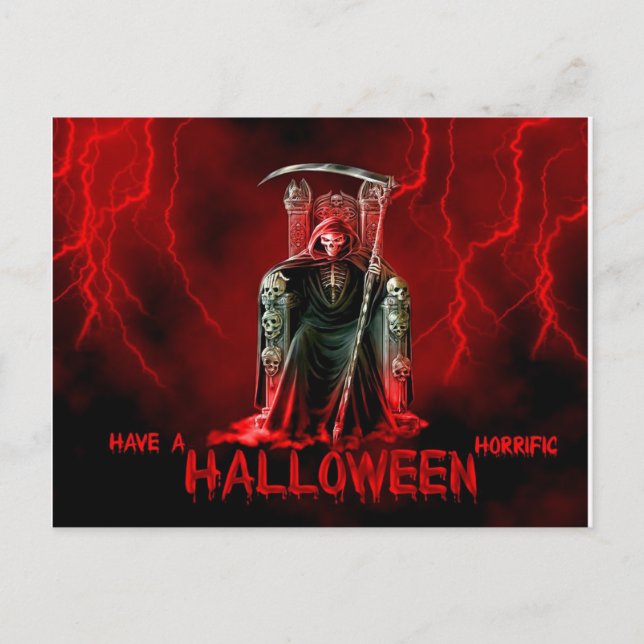 Grim Reaper Halloween Greeting Postcard (Front)