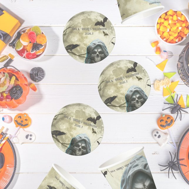 Grim Reaper Halloween Party Round Paper Coaster (Grim Reaper Halloween Party Round Paper Coaster)