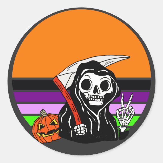 Grim Reaper - Halloween Sunset Jack O'Lantern Classic Round Sticker (Front)