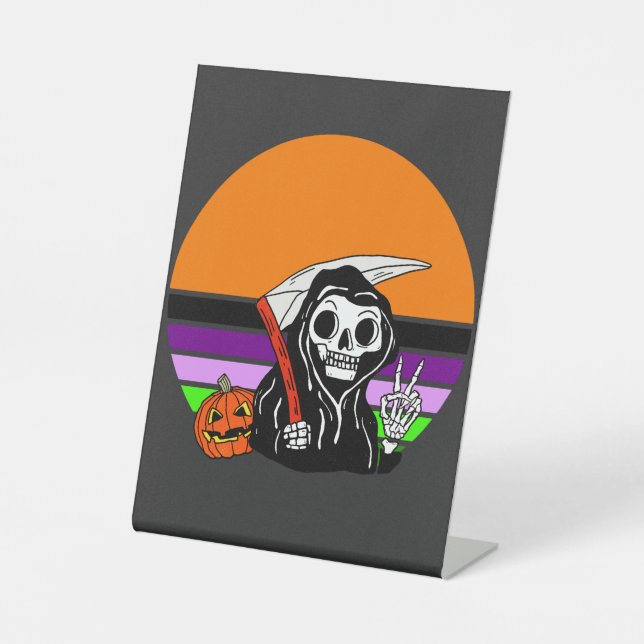 Grim Reaper - Halloween Sunset Jack O'Lantern Pedestal Sign (Front)