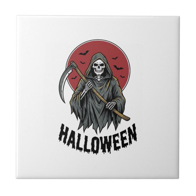 Grim Reaper Halloween Vintage Engraving Art_1 Tile (Front)