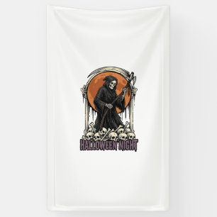Grim Reaper Halloween Vintage Engraving White Shir Banner