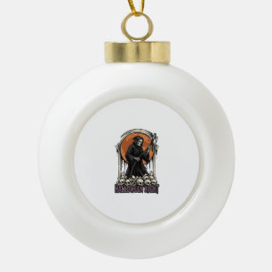 Grim Reaper Halloween Vintage Engraving White Shir Ceramic Ball Christmas Ornament