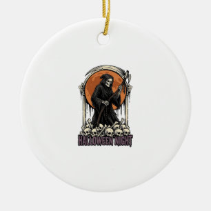 Grim Reaper Halloween Vintage Engraving White Shir Ceramic Tree Decoration