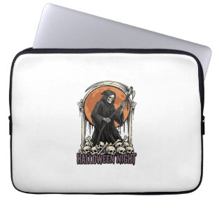 Grim Reaper Halloween Vintage Engraving White Shir Laptop Sleeve