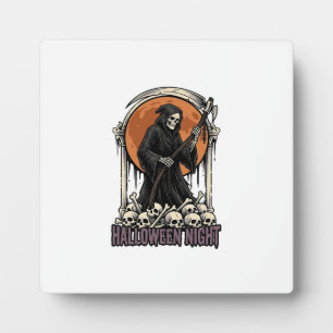 Grim Reaper Halloween Vintage Engraving White Shir Plaque