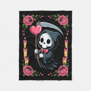 Grim Reaper Heart Balloon Rose Candle Spooky Goth Fleece Blanket