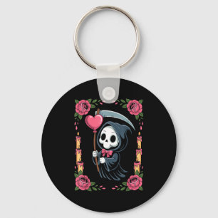 Grim Reaper Heart Balloon Rose Candle Spooky Goth Key Ring