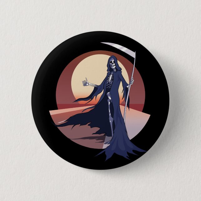 Grim Reaper Hitchhiking 6 Cm Round Badge (Front)