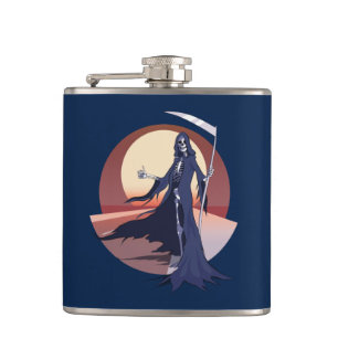Grim Reaper Hitchhiking Hip Flask