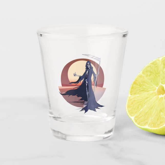 Grim Reaper Hitchhiking Shot Glass (Front)