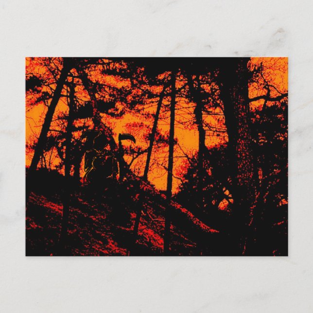 Grim Reaper in Scary Orange Lit Forest Postcard (Front)