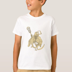 Grim Reaper Lacrosse Stick Drawing T-Shirt
