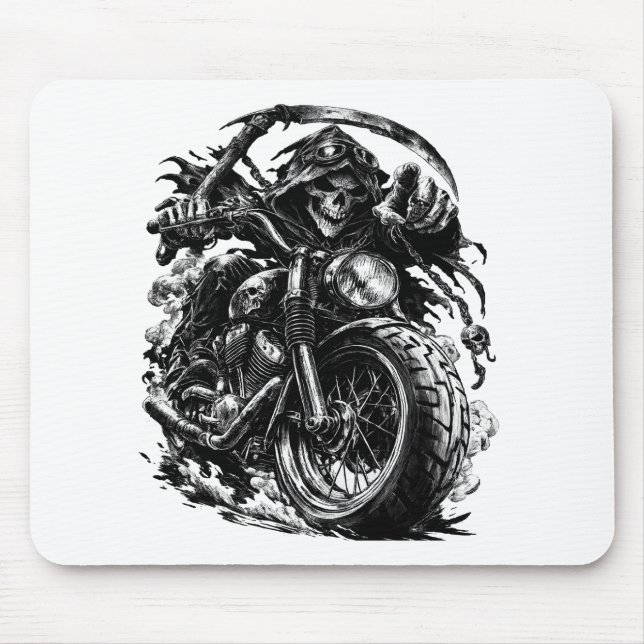 Grim Reaper Motorcycle Rider Illustration Mouse Pad (Front)