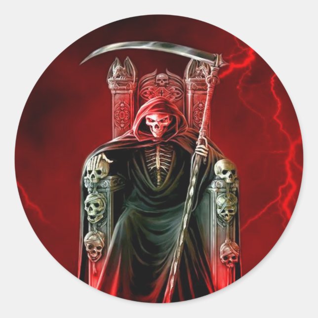 Grim Reaper On His Throne Classic Round Sticker (Front)