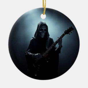 Grim reaper on stage with guitar ceramic tree decoration