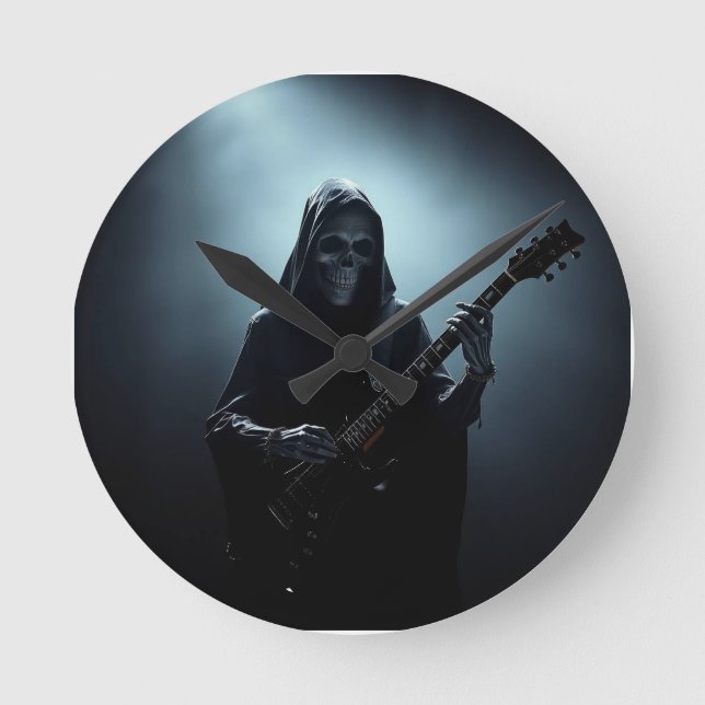 Grim reaper on stage with guitar round clock (Front)