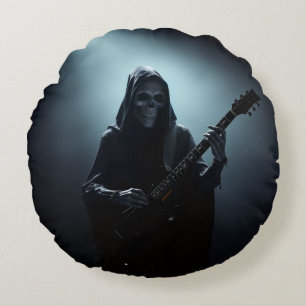 Grim reaper on stage with guitar round cushion