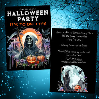 Grim Reaper Pumpkins and Cemetery Halloween Party Invitation